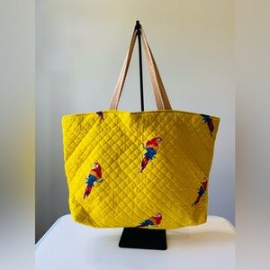 Shirl Miller Ltd. USA Sunny Yellow Parrot Embroidered Tote Bag